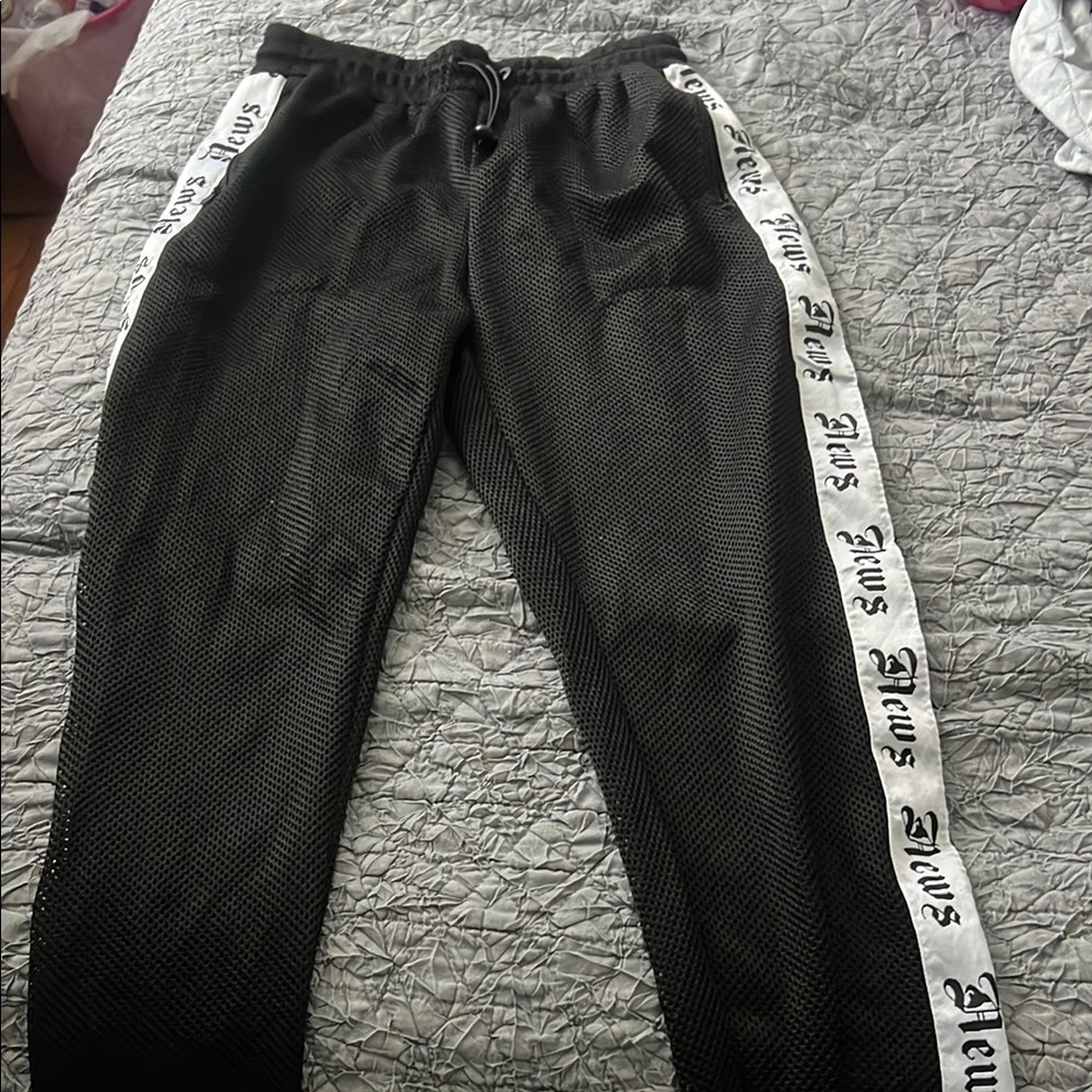 New Look Black Track Pants with White Side Stripes